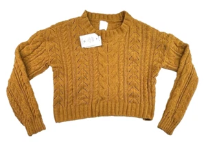 Hippie Rose Plush Soft Cable Knit Gold Chenille Cropped Sweater Size S - Foto 1 di 11