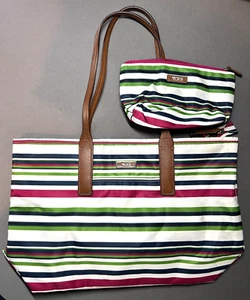 Women's Tumi Nylon Striped Tote Bag with Matching Mini - Picture 1 of 7