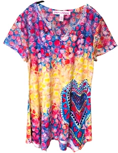 Leoma Lovegrove BoHo Tunic Top Cover-Up Women's S Hearts Embellish Lace Tropical - Picture 1 of 6