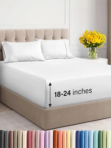 Extra Deep Pocket Queen Sheets - 4 Piece Breathable & Cooling Bed Sheets - Hotel - Picture 1 of 12