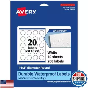 Avery Durable Waterproof Round Labels with Sure Feed, Print to The Edge, 1.5" - Picture 1 of 5