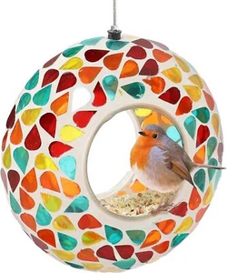6-Inch Round Decorative Fly Through Hanging Bird Feeder Colorful Confetti Mosaic - Picture 1 of 6