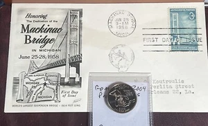 Michigan Coin & Cover Set 2004S Pr State Qtr & 1958 Mackinac Bridge FDC FD126 - Picture 1 of 7