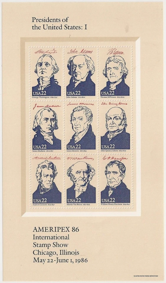US 2216 Ameripex'86 Presidents 22c sheet 9 MNH 1986 - Image 1 of 1