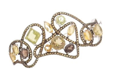 Pulseira vintage prata esterlina 925 recorte brutalista topázio multicolorido BT10728 - Imagem 1 de 4