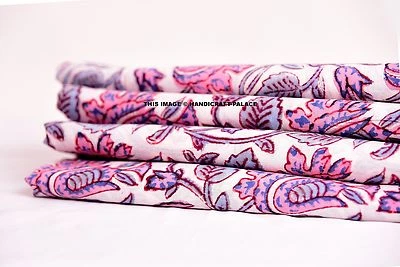 5 Yard White Dressing Running Crafts Pink Indian Floral Printed Cotton Fabric  - Image 1 of 3