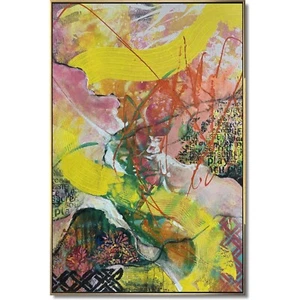 Large Abstract Canvas Wall Art Colorful Yellow Modern Original Painting 46x30 - Picture 1 of 13