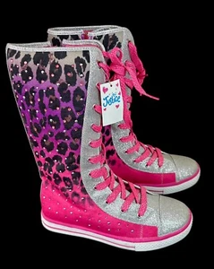 JUSTICE Girls Animal Print Glitter Sparkly Sneaker Boots Knee High Girls Size 8 - Picture 1 of 22