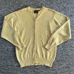Scottish Cashmere Cardigan Womens Size Small Yellow Pearl Button Jumper 90s - Picture 1 of 9