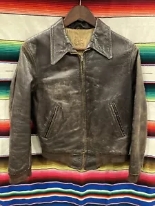 Vintage 40s 50s Styled Sportswear Pony Horsehide Leather Jacket S/M 19.5x22 SEE - Picture 1 of 14
