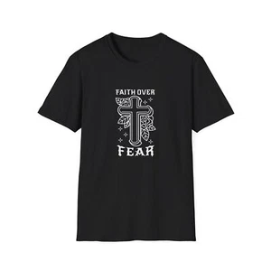 Faith Over Fear T-Shirt With Cross And Floral Design Christian Graphic Design - Picture 1 of 6