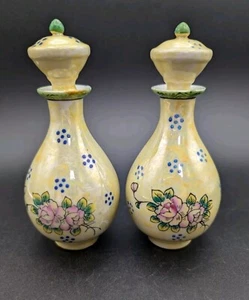 Par de botellas de perfume de tocador japonés Lusterware vintage, pintadas a mano - Imagen 1 de 14