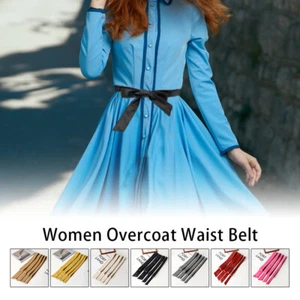 Women Overcoat Faux Leather Waist Belt Trench Coat Dress Waistband Self Tie - Picture 1 of 26