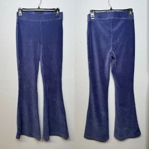 Pantalone donna Aerie svasato a vita alta scanalato su velluto taglia small blu viola - Foto 1 di 4