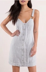 Free People Living Color Mini Dress Gray White Striped Button-Down Size L EUC - Picture 1 of 18