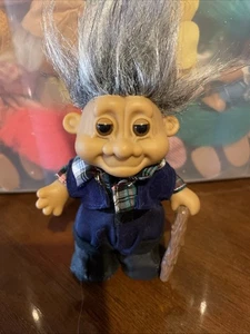 Russ Opa alter Mann Rohr Troll Puppe Vintage Spielzeug graue Haare 90er 5 Zoll Stock - Bild 1 von 3