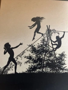 SILHOUETTE Rare Schattenfries MYTH FANTASY Diefenbach ART PRINT Children Monkeys - Picture 1 of 4