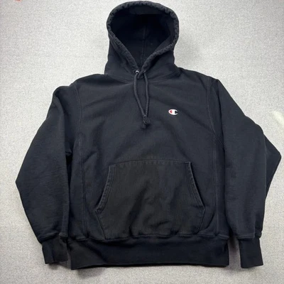 Vintage 90s Champion Reverse Weave Hoodie Sweatshirt Mens Medium Black Pullover - Image 1 of 4