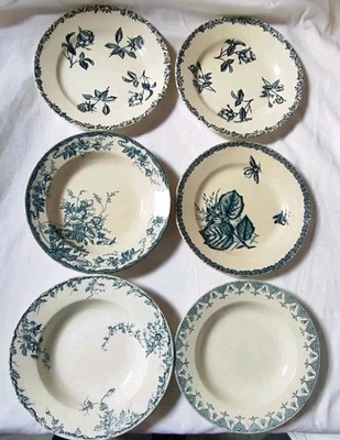 6 Assiettes Anciennes Ton Bleu Terre De Fer Choisy Le Roi Lunéville... - Photo 1/4