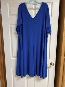 Roaman’s Women’s Blue Short Sleeve Midi Dress Sz 38/40 5X A Line Flowy Comfort - Picture 1 of 8