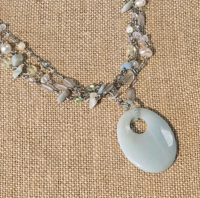 Collar Colgante Lia Sophia PEBBLE BEACH Y2K Perlas Amazonita Cuentas Piedra Foto 1 de 4
