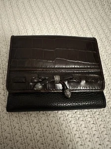 Vintage Brighton Black Brown croc Textured Wallet Silver Accent trifold - Picture 1 of 10