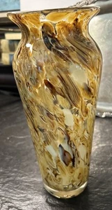 Vaso vetro artistico vintage cioccolato vaniglia vortice 10,5"H decorazione pesante soffiato a mano - Foto 1 di 12
