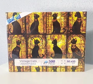 Vintage Cats Black Cats 500 Piece Jigsaw Puzzle Blue Forest - Picture 1 of 9