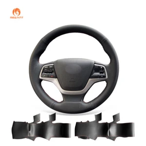 Funda de volante MEWANT Custom hágalo usted mismo negra cuero sintético para Hyundai Elantra 2016-2017 - Imagen 1 de 11