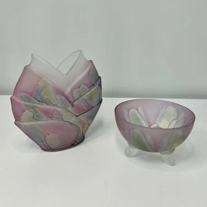 VTG Rueven Glass Vase & Bowl Set Art Deco Hand Crafted Nouveau Art Canada - Picture 1 of 23