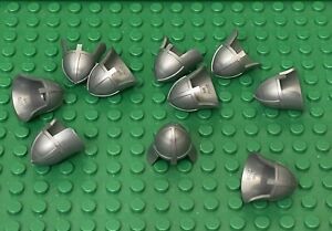 Lego 10 Flat Silver Knights Helmet with Neck Protector / Medieval Castle Parts