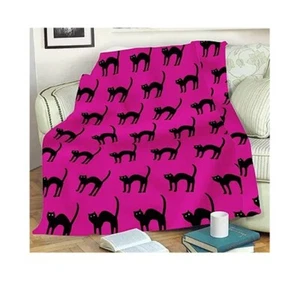 Black Cat Throw Blanket Soft & Cozy 50" X 60" - Purple/Pink Cat Pattern - Foto 1 di 5
