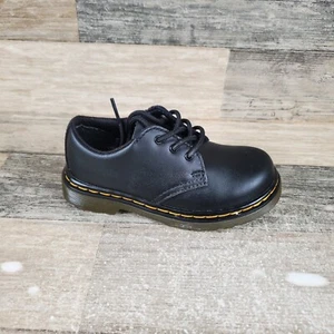 Dr. Martens Softy T 1461 Kids Shoes Sz 8 Black Leather Lace Up Round Toe Casual - Picture 1 of 11