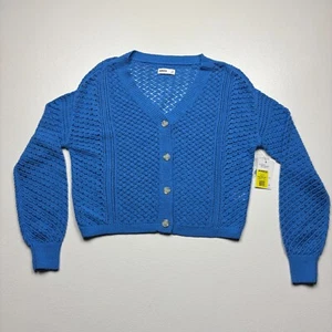 Sonoma Goods For Life Sweater Women's XS Blue Knit Button Front Cropped Cardigan - Picture 1 of 5