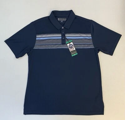 New Pebble Beach Golf Polo Shirt Mens XL Blue w/ Stripes DryLuxe Performance NWT - Image 1 of 4