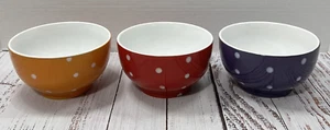 Polka Dot Bowls Cereal Salad Bowls Orange Red Purple - Set of 3 - Picture 1 of 8