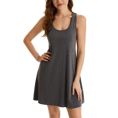 Womens Sleevelss Pajama Dress Scoop neck Racer Back Summer Soft Tank Sleep Shirt - image 1 of 4