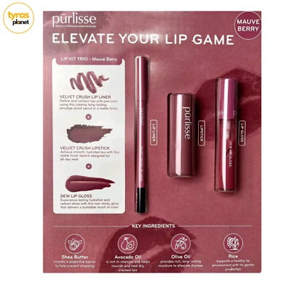 Purlisse Lip Kit Trío Malva Berry Eleva Your Lip Game Juego 3 en 1 Set - Nuevo Precintado Foto 1 de 3