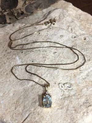 UNOAERRE 14K Gold Serpentine Chain Blue Aqua Diamond Pendant Necklace 2.7g, 16" - Image 1 of 4