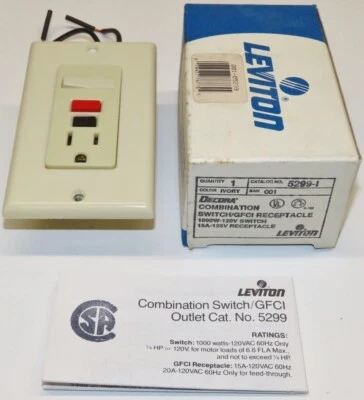 Leviton Ground Fault Circuit Interrupter: Switch & GFCI Outlet -Ivory- #5299-I - Image 1 of 3