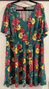 Torrid V-Ausschnitt Challis Minikleid Damen Gr. 2X Blumendruck grün Flatterärmel - Bild 1 von 7