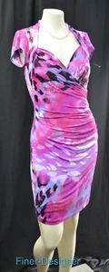 CACHE abito ginocchio bodycon jersey elasticizzato giungla geo stampa ruching sexy taglia 6 NUOVO - Foto 1 di 5