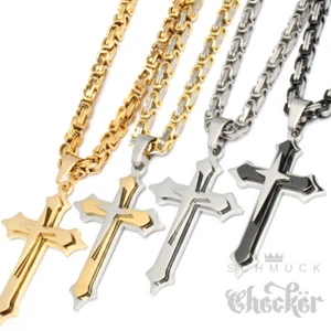 Edelstahl Herren Halskette Kreuz Anhänger silber gold schwarz + 60cm Königskette - Bild 1 von 16