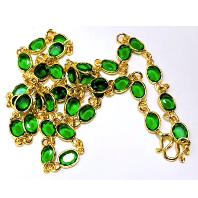 Impresionante collar de cadena de piedras preciosas verdes vintage regalo chapado en oro amarillo 24" joya Foto 1 de 4
