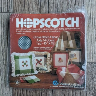 New Charles Craft HOPSCOTCH Cotton Cross Stitch Fabric 14 Ct 15x15 Blue White - Image 1 of 4