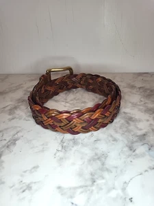 Cintura donna Lands'End in pelle marrone intrecciata/tessuto pesante taglia 30" Fr. Turchia - Foto 1 di 5