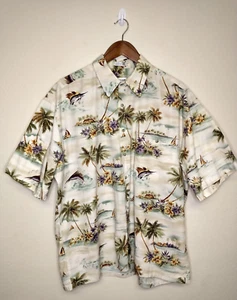 Pierre Cardin Tropical Print Men Sz XL 100% Cotton Palm Trees Hawaiian Button Up - Picture 1 of 16