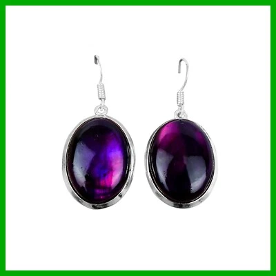 Purple Fire Labradorite Stone 925 Sterling Silver Dangle Drop Earrings Jewelry - Image 1 of 4