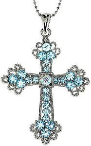 PRESTIGE BIATTA GOTHIC SILVER TONE CROSS PENDANT WITH BLUE CRYSTALS NECKLACE - Picture 1 of 2