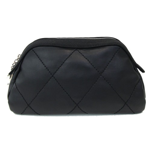 Borsa CHANEL Paris Biarritz A34212 tela rivestita nera usata pochette trucco
